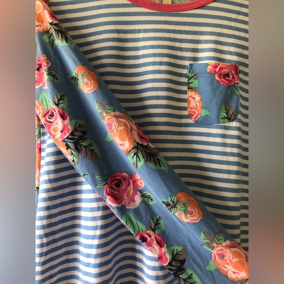 Matilda Jane size S modal blend blue and white striped and prink floral top - Picture 6 of 6